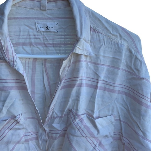 Lou & grey striped oversized collared popover shirt top white pink size XL - Picture 2 of 5